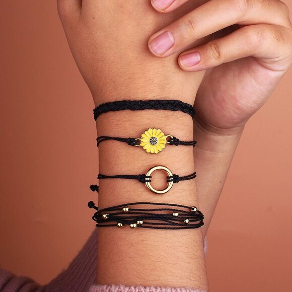 Sunflower String Bracelet Boho Braided Rope Wrap Bracelets Cute Summer Beach Sur - Picture 3 of 7